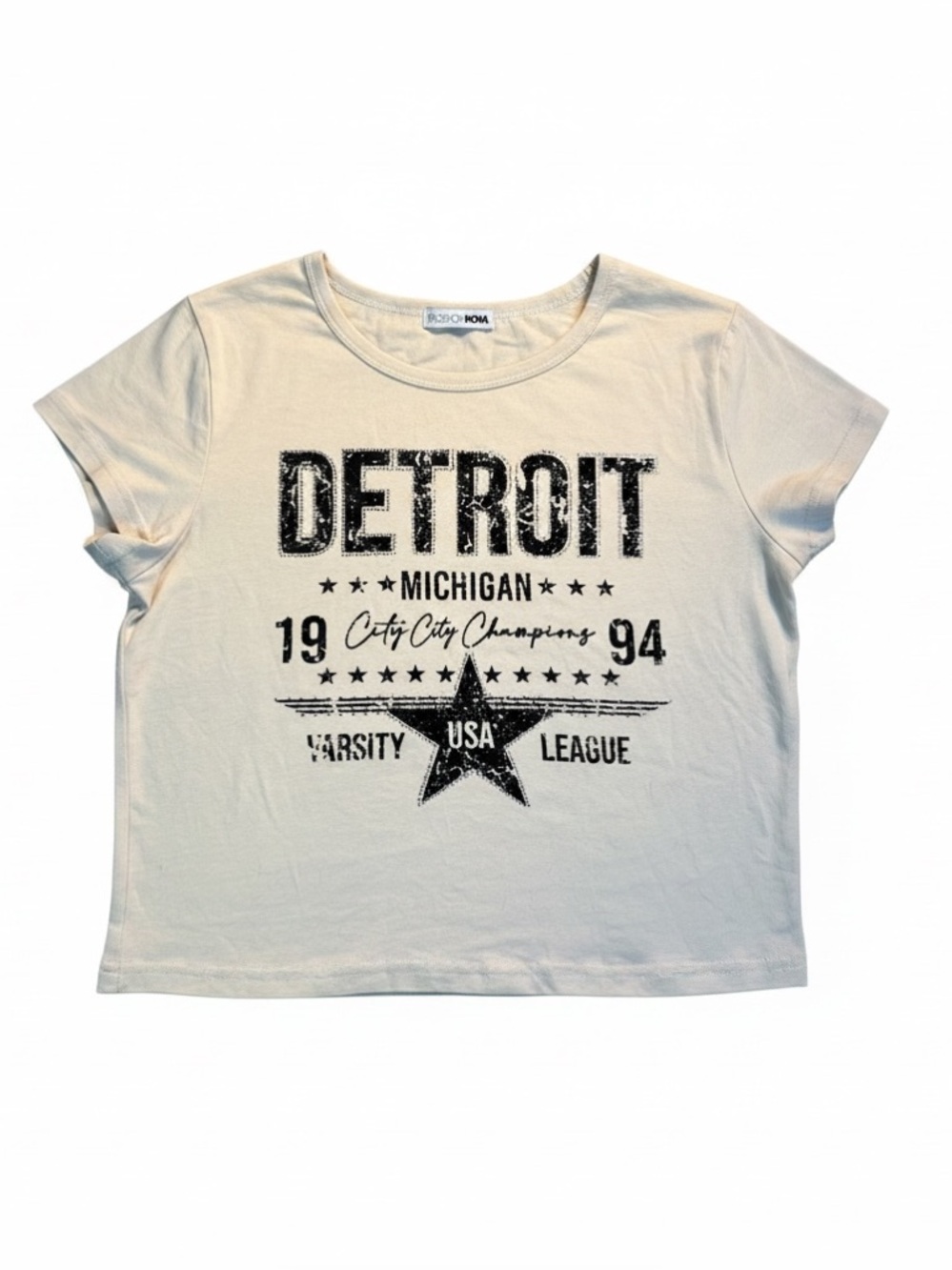 Fashion Nova Cream Graphic Detroit Crop Tee
